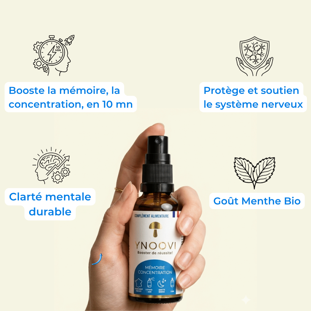 Spray Mémoire & Concentration — Champignons Adaptogènes BIO | YNOOVI