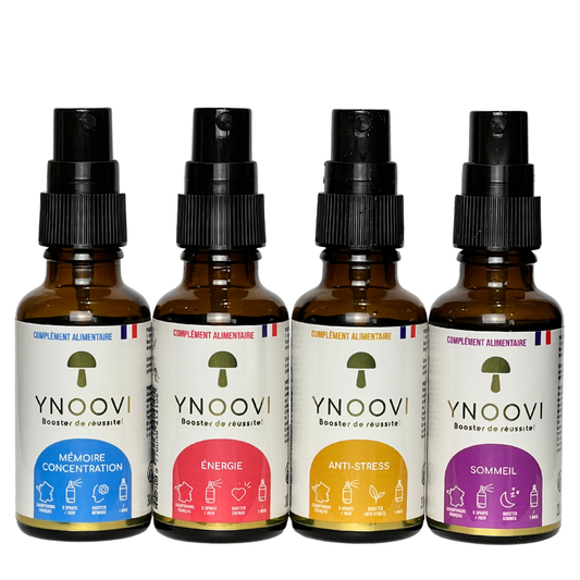 Cure Champignons Adaptogènes Bio - Pack 4 Sprays (Sommeil, Énergie, Focus) - YNOOVI