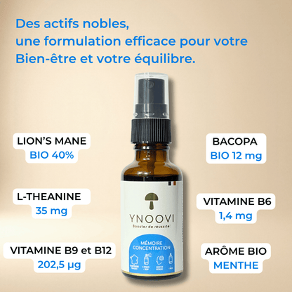 Spray Mémoire & Concentration — Champignons Adaptogènes BIO | YNOOVI