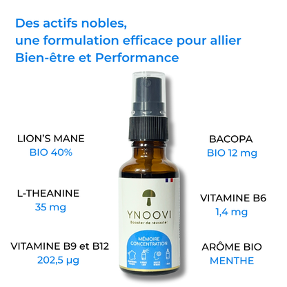 -10% | 2 Sprays Champignons BIO Français : Mémoire, Concentration, Énergie, Tonus