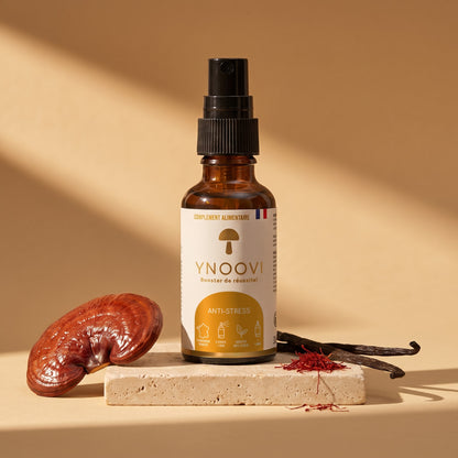 Spray Antistress Sérénité YNOOVI au Reishi bio, vanille et safran, complément alimentaire sublingual fabriqué en France