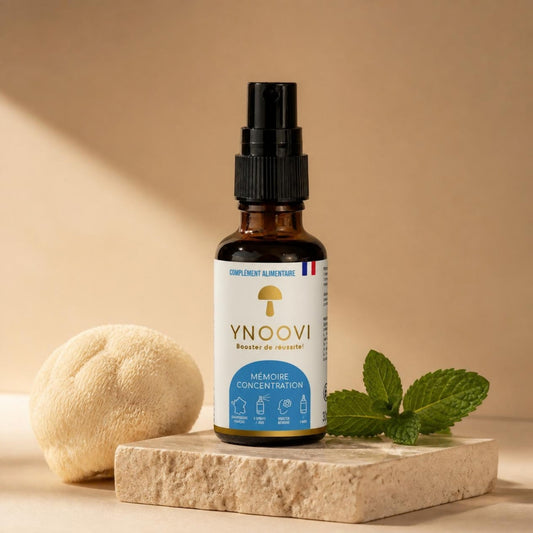 Spray Mémoire & Concentration YNOOVI au Lion's Mane bio, Bacopa et menthe poivrée, complément alimentaire sublingual