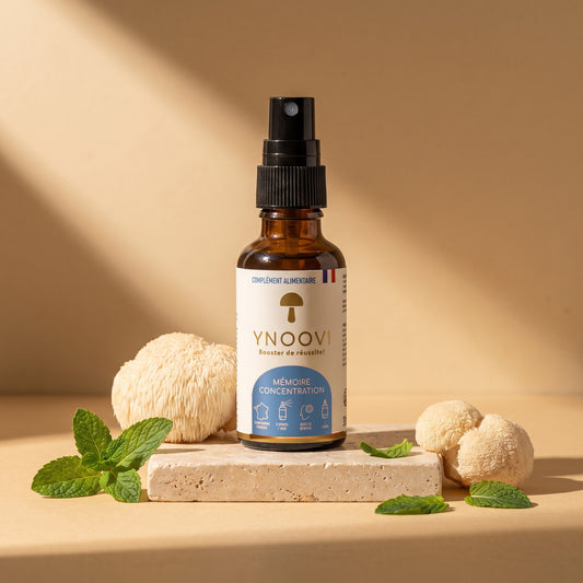 Spray Mémoire & Concentration YNOOVI au Lion's Mane bio et à la menthe, complément alimentaire sublingual fabriqué en France