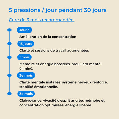 Cure de 3 mois du spray Mémoire & Concentration YNOOVI : résultats à jour 3, 15 jours, 1 mois, 2e et 3e mois
