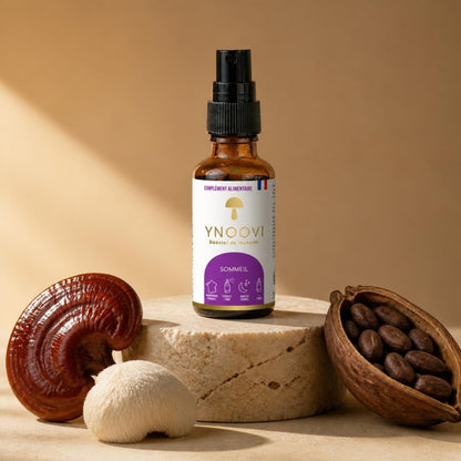 Spray Sommeil rapide YNOOVI au Reishi bio, mélatonine, passiflore et cacao, complément alimentaire sublingual